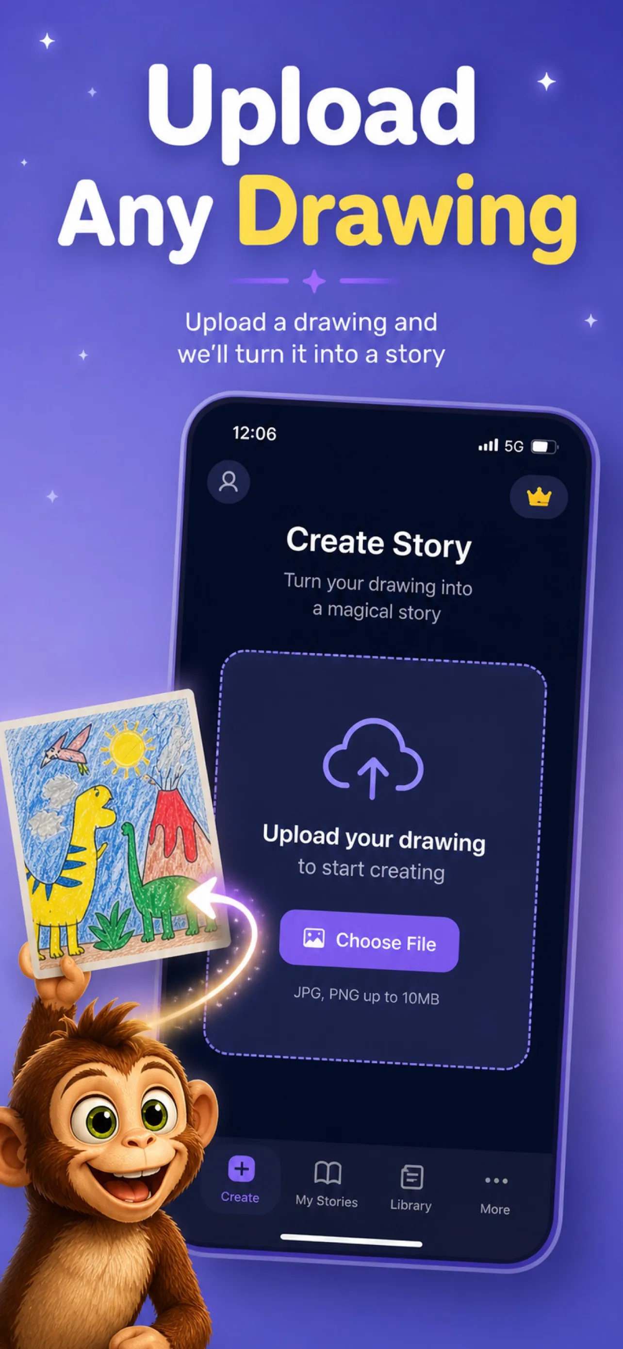 Pictale’s upload screen, where a photographed drawing is cropped before generation.